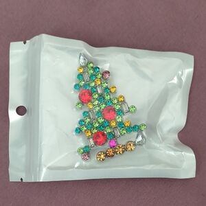 Colorful Rhinestone Christmas Tree Brooch